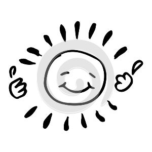 Creative black and white happy sun vector illustration.