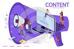 Creative Blogging isometric illustration concept, people learning