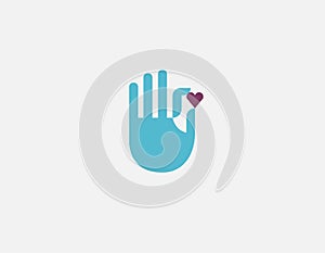 Creative blue logo icon hand brush and heart