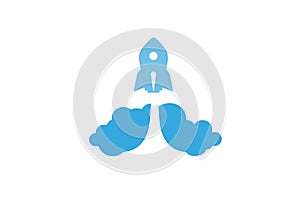 Creative Blue Rocket Cloud Smoke Logo