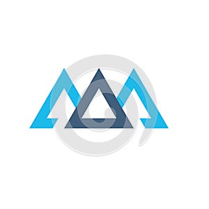 Creative blue trinity futuristic triangle symbol design for company logo. Triple Mountain Corporate tech geometric identity