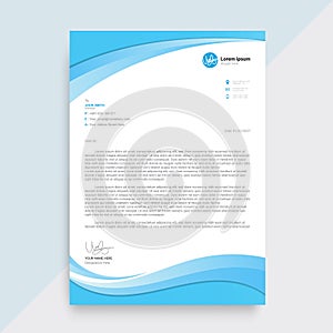 Creative blue wave business letterhead template design