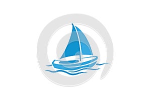 Creative Blue Yacht Boat Logo Design Vector Symbol Illustration