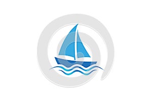 Creative Blue Yacht Boat Logo Design Vector Symbol Illustration