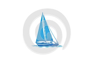 Creative Blue Yacht Boat Logo Design Vector Symbol Illustration