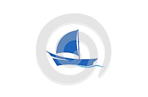 Creative Blue Yacht Boat Logo Design Vector Symbol Illustration