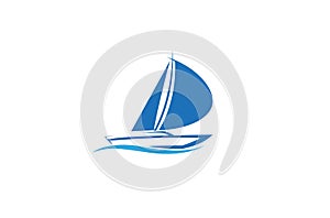 Creative Blue Yacht Boat Logo Design Vector Symbol Illustration