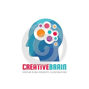 Creative brain - concept logo template vector illustration. Human head character sign. Abstract people idea symbol.