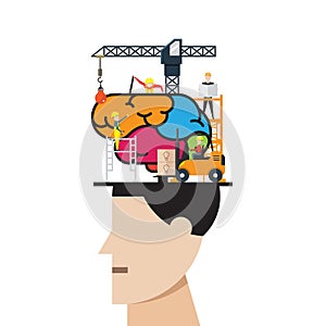 Creative brain, construction develop concept, infographic vector