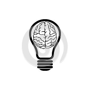 Creative brain glyph icon, brain and light bulb logo isolated on white background