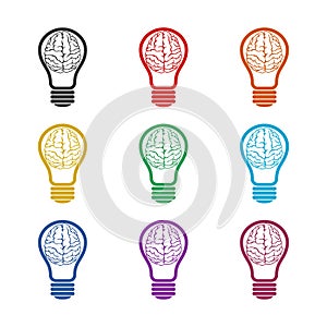 Creative brain icon isolated on white background color set