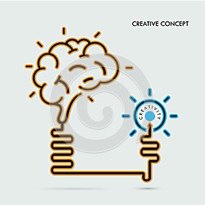 Creative brain Idea and light bulb concept, design for poster fl
