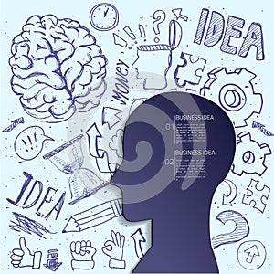 Creative brain Idea. Vector concept. Textured background. Sciences and arts.