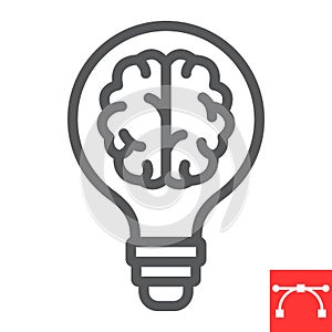 Creative brain line icon, idea and lightbulb, creative thinking sign vector graphics, editable stroke linear icon, eps