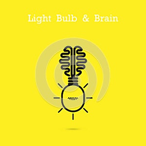 Creative brain logo and light bulb icon idea concept background.