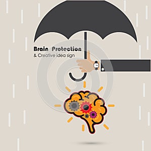 Creative brain protection abstract vector logo design template.