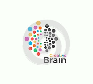 Creative Brain vector logo template in colored dots style. Creative imagination, inspiration abstract icon on white