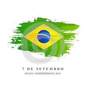 Creative Brazil National flag color brush stroke background for 7 De Setembro, Brazil Independence Day. photo