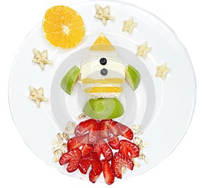 Creative breakfast with fruit and sweet nutella on bread