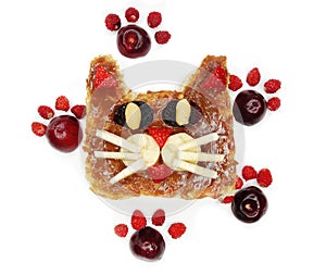 Creative breakfast with fruit and sweet nutella on bread