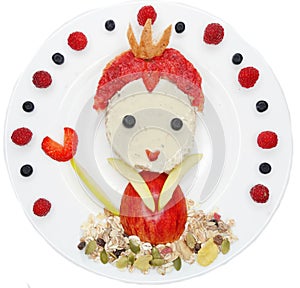 Creative breakfast with fruit and sweet nutella on bread