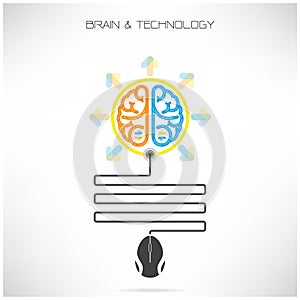 Creative brian symbol with computer mouse sign on background