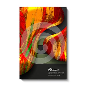 Creative, bright, universal, abstract card design. Dark background. Red with yellow.