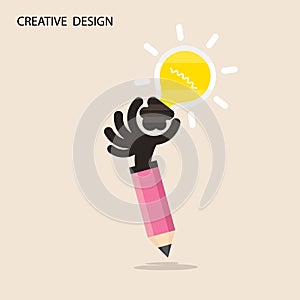 Creative bulb light idea and pencil hand icon,flat design.