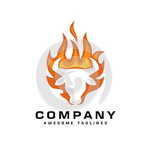 Creative bull head fire logo vector illustration