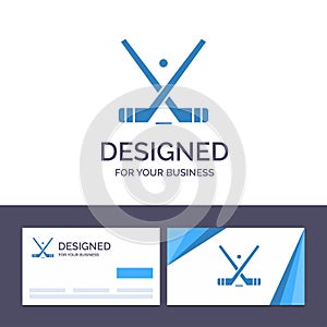 Creative Business Card and Logo template Emblem, Hockey, Ice, Stick, Sticks Vector Illustration