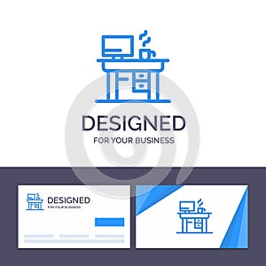 Creative Business Card and Logo template Job, Laptop, Office, Working Vector Illustration