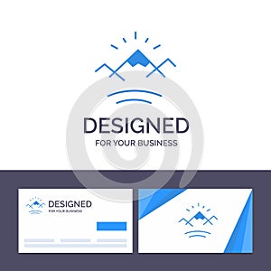 Creative Business Card and Logo template Mountains, River, Sun, Canada Vector Illustration