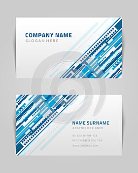 Creative business card set blue flow techno geometric transition abstract design vector background