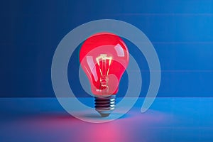 Creative business ideas ingenious solutions, red lamp on a blue background. Generative ai