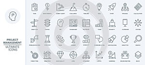 Creative business strategy, project management thin line icon set, startup launch, vision