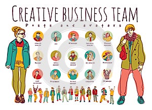 Creative business team posts and avatars icons photo