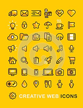 Creative Business Web Icons set Linear Flat outline style