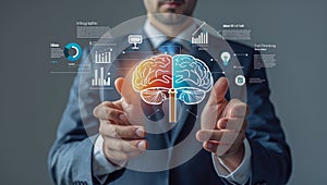 Creative Businessman Visualizing Digital Brain Concept