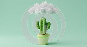 Creative Cactus Design With Cloud On Light Green Background