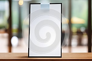 Creative Cafe Menu Stand Mockup: Engaging Key Visual Design with Blurred Background.