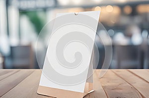 Creative Cafe Menu Stand Mockup: Engaging Key Visual Design with Blurred Background.