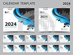 Creative calendar 2024 Set template, Set of 12 Months, desk calendar 2024, Planner, Week starts on Sunday, Stationery design, Wall