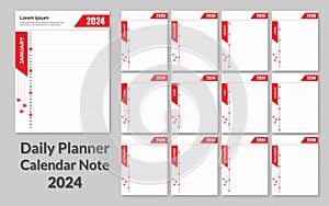 Creative Calendar Note Daily Planner 2024 vector design template. Desk calendar, writable calendar