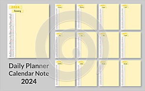 Creative Calendar Note Daily Planner 2024 vector design template. Desk calendar, writable calendar