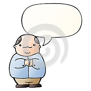 A creative cartoon balding man and speech bubble in smooth gradient style