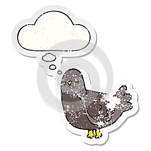 A creative cartoon bird and thought bubble as a distressed worn sticker