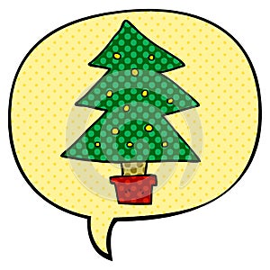 A creative cartoon christmas tree and speech bubble in comic book style