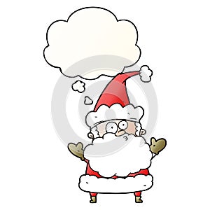 A creative cartoon confused santa claus and thought bubble in smooth gradient style