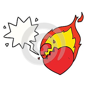 A creative cartoon flaming heart and speech bubble