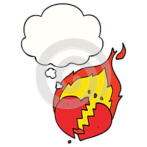 A creative cartoon flaming heart and thought bubble